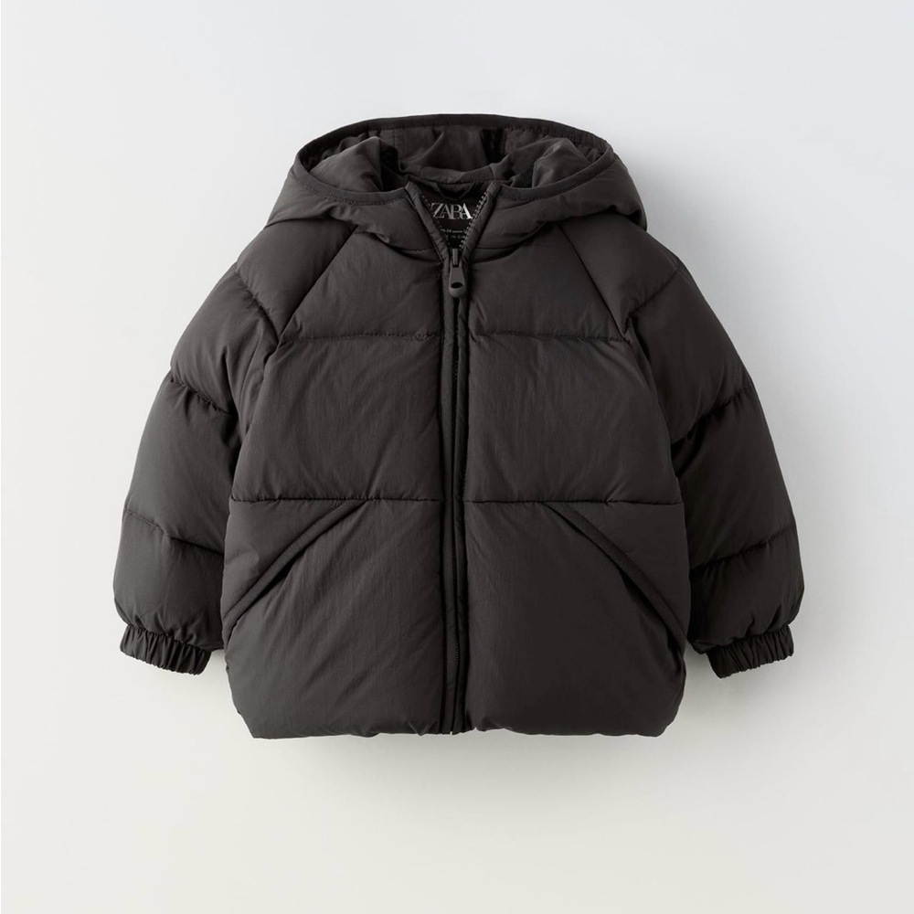 Zara Kids Black Hooded Puffer Coat